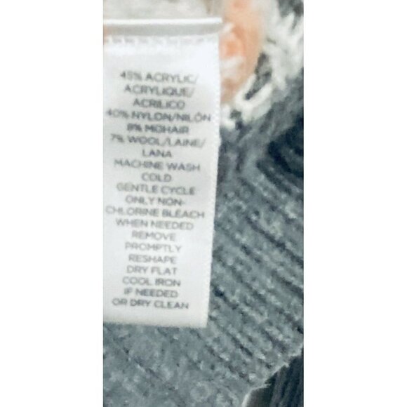 LOFT Fair Isle Sweater Womens Medium Balloon Sleeve Gray Mohair Soft Pullover - Picture 6 of 8